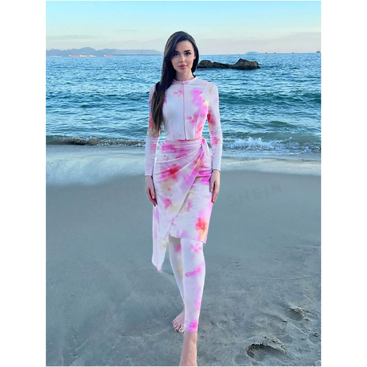 Shein - Mulvari Women's Striped Dye One Piece Swimsuit Set