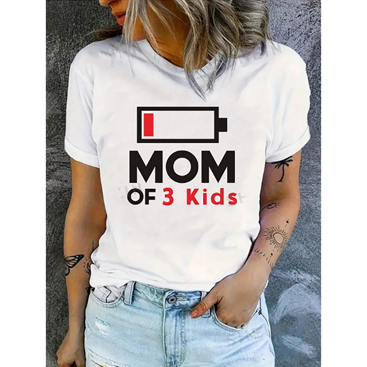 Shein -  LUNE Battery & Letter Print T-Shirt